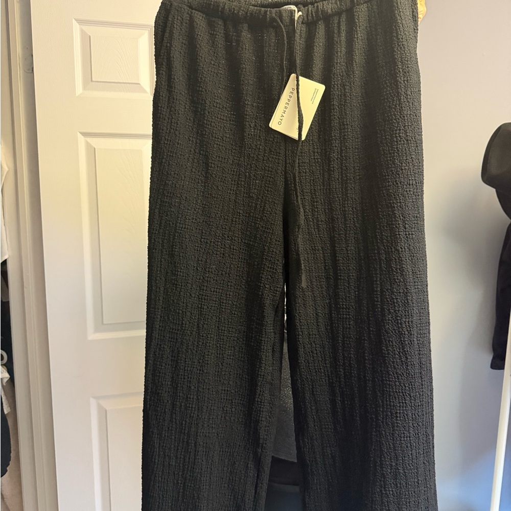 Black Textured Linen Pants